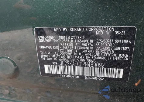 2023 Subaru Forester Premium z USA, uszkodzony, nr VIN JF2SKAEC6PH489092